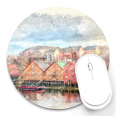 Architecture City Buildings River Round Mousepads by Simbadda