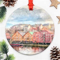 Architecture City Buildings River Ornament (round) by Simbadda