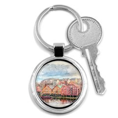 Architecture City Buildings River Key Chain (round) by Simbadda