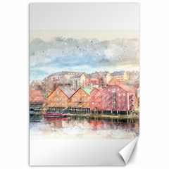 Architecture City Buildings River Canvas 20  X 30  by Simbadda