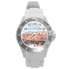 Architecture City Buildings River Round Plastic Sport Watch (l) by Simbadda