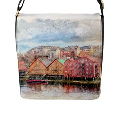 Architecture City Buildings River Flap Closure Messenger Bag (l) by Simbadda