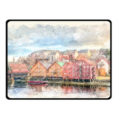 Architecture City Buildings River Double Sided Fleece Blanket (small)  by Simbadda