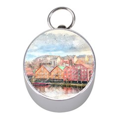 Architecture City Buildings River Mini Silver Compasses