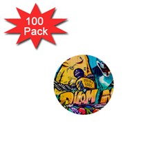 Graffiti Street Art Mountains Wall 1  Mini Buttons (100 Pack)  by Simbadda