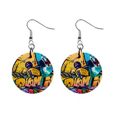 Graffiti Street Art Mountains Wall Mini Button Earrings by Simbadda