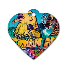 Graffiti Street Art Mountains Wall Dog Tag Heart (one Side) by Simbadda