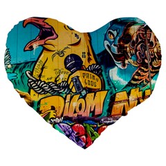 Graffiti Street Art Mountains Wall Large 19  Premium Heart Shape Cushions by Simbadda