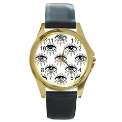 Eyes Pattern Round Gold Metal Watch by Valentinaart