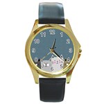 Cute Cats Round Gold Metal Watch Front