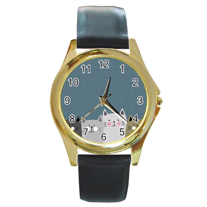 Cute Cats Round Gold Metal Watch