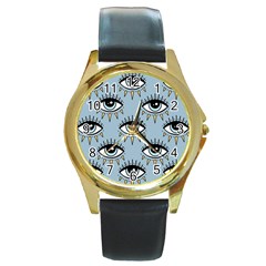 Eyes Pattern Round Gold Metal Watch