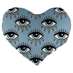 Eyes Pattern Large 19  Premium Flano Heart Shape Cushions