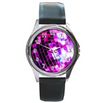 Purple Disco Ball Round Metal Watch Front