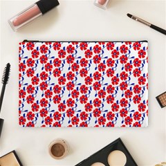 Red Flowers Blue Vines Cosmetic Bag (large) by bloomingvinedesign