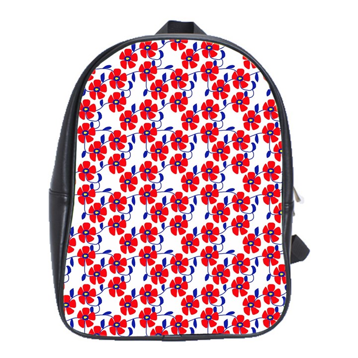 Red Flowers Blue Vines School Bag (Large)