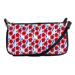 Red Flowers Blue Vines Shoulder Clutch Bag by bloomingvinedesign