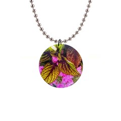 Coleus & Petunia 1  Button Necklace by Riverwoman