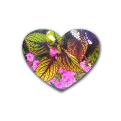 Coleus & Petunia Rubber Coaster (heart)  by Riverwoman