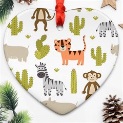 Cute Safari Animals Seamless Pattern Ornament (heart) by Vaneshart