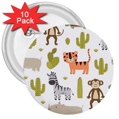 Cute Safari Animals Seamless Pattern 3  Buttons (10 Pack)  by Vaneshart