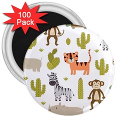 Cute Safari Animals Seamless Pattern 3  Magnets (100 Pack) by Vaneshart