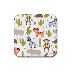 Cute Safari Animals Seamless Pattern Rubber Coaster (square)  by Vaneshart