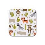 Cute Safari Animals Seamless Pattern Rubber Coaster (Square)  Front