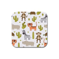 Cute Safari Animals Seamless Pattern Rubber Square Coaster (4 Pack)  by Vaneshart