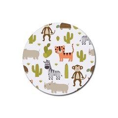 Cute Safari Animals Seamless Pattern Rubber Coaster (round)  by Vaneshart