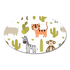 Cute Safari Animals Seamless Pattern Oval Magnet by Vaneshart