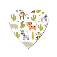 Cute Safari Animals Seamless Pattern Heart Magnet by Vaneshart