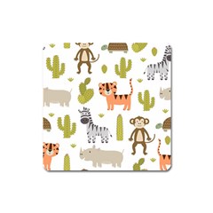 Cute Safari Animals Seamless Pattern Square Magnet by Vaneshart