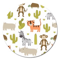 Cute Safari Animals Seamless Pattern Magnet 5  (round) by Vaneshart