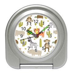 Cute Safari Animals Seamless Pattern Travel Alarm Clock by Vaneshart