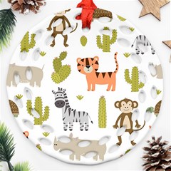 Cute Safari Animals Seamless Pattern Ornament (round Filigree) by Vaneshart