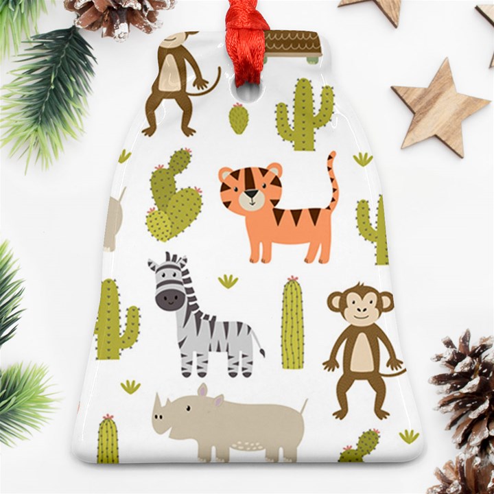 Cute Safari Animals Seamless Pattern Bell Ornament (Two Sides)