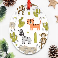 Cute Safari Animals Seamless Pattern Ornament (oval Filigree) by Vaneshart