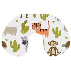 Cute Safari Animals Seamless Pattern Travel Neck Pillow by Vaneshart