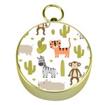 Cute Safari Animals Seamless Pattern Gold Compasses Front