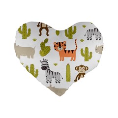 Cute Safari Animals Seamless Pattern Standard 16  Premium Flano Heart Shape Cushions by Vaneshart