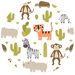 Cute Safari Animals Seamless Pattern Wooden Puzzle Round