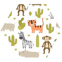 Cute Safari Animals Seamless Pattern Wooden Puzzle Hexagon