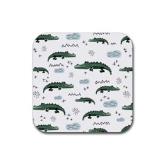 Vector Seamless Pattern With Cute Crocodiles Rubber Coaster (square)  by Vaneshart