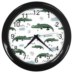 Vector Seamless Pattern With Cute Crocodiles Wall Clock (black) by Vaneshart