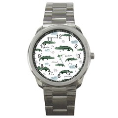 Vector Seamless Pattern With Cute Crocodiles Sport Metal Watch by Vaneshart