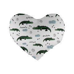 Vector Seamless Pattern With Cute Crocodiles Standard 16  Premium Flano Heart Shape Cushions