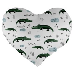 Vector Seamless Pattern With Cute Crocodiles Large 19  Premium Flano Heart Shape Cushions