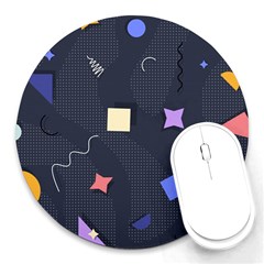 Memphis Pattern With Geometric Shapes Round Mousepads by Vaneshart