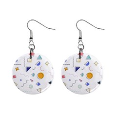 Memphis Pattern With Geometric Shapes Mini Button Earrings by Vaneshart